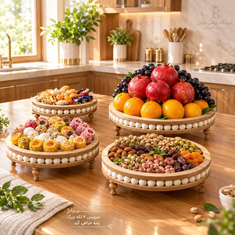 سرویس ۴ تیکه پایه خراطی بزرگ مهره دار