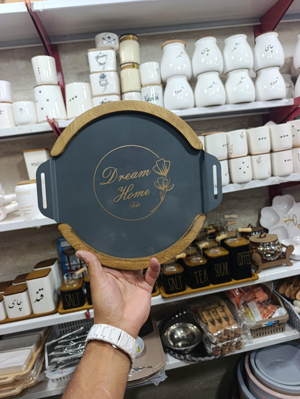 سینی دور چوب فلز